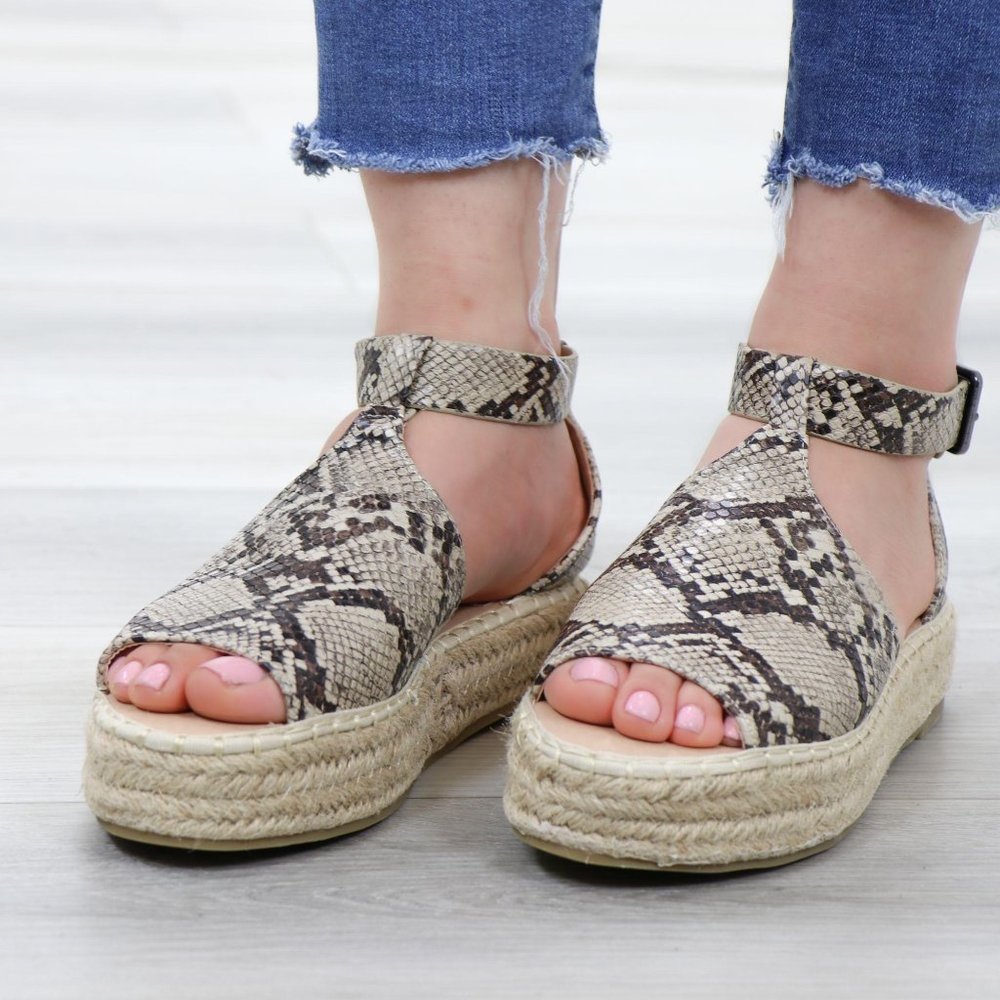 Espadrille Platform Snake Print Ankle Strap Sandal - Picture 14 of 14